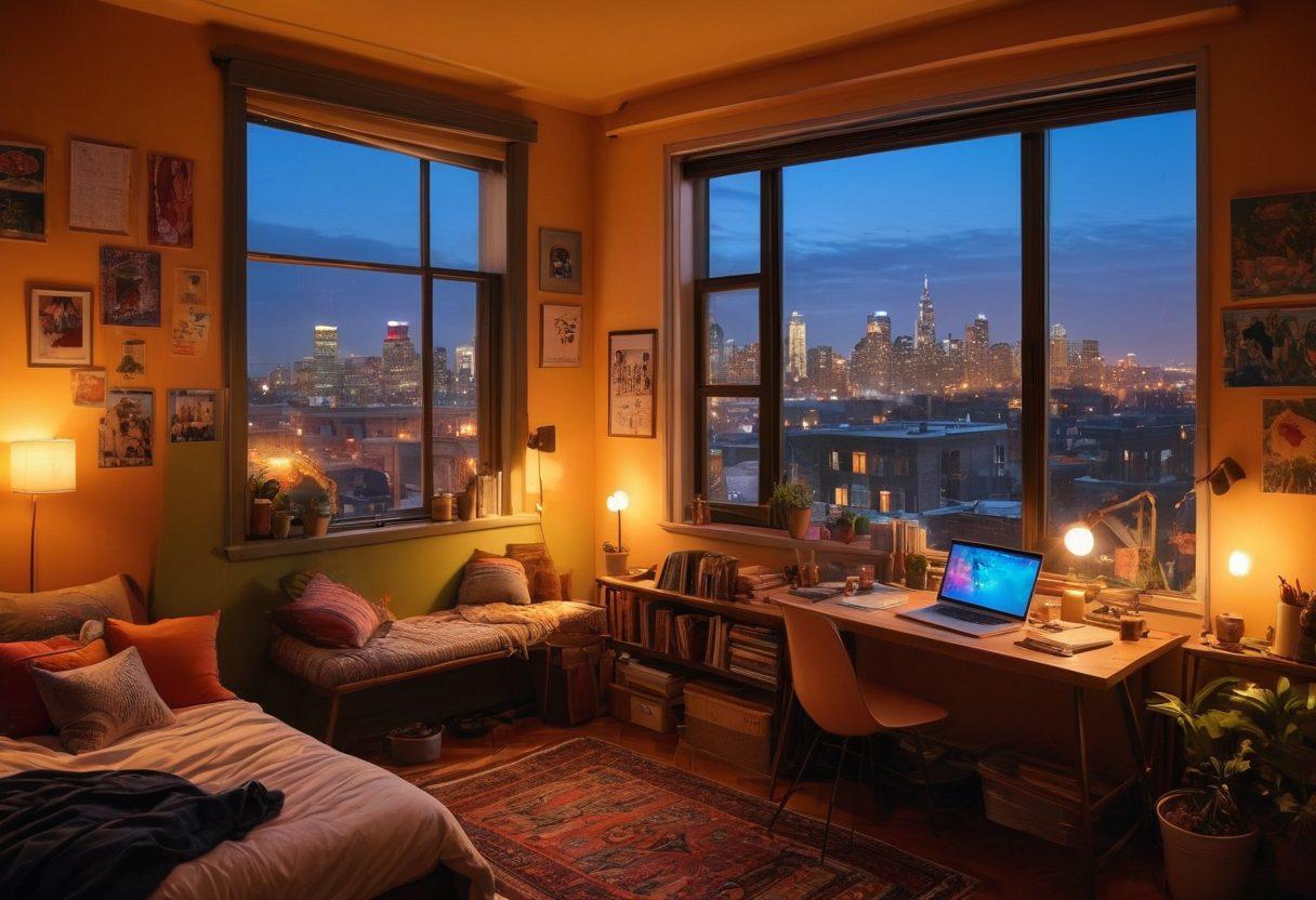 A cozy, dimly-lit room filled with diverse individuals engaged in lively discussion, each representing different facets of community, creativity, and self-expression. Include elements like art supplies, open laptops, and colorful posters on the walls to reflect the NSFW blog theme. A window showing a nighttime cityscape outside creates an intimate atmosphere. Super-realistic. Warm, inviting colors. Soft focus.